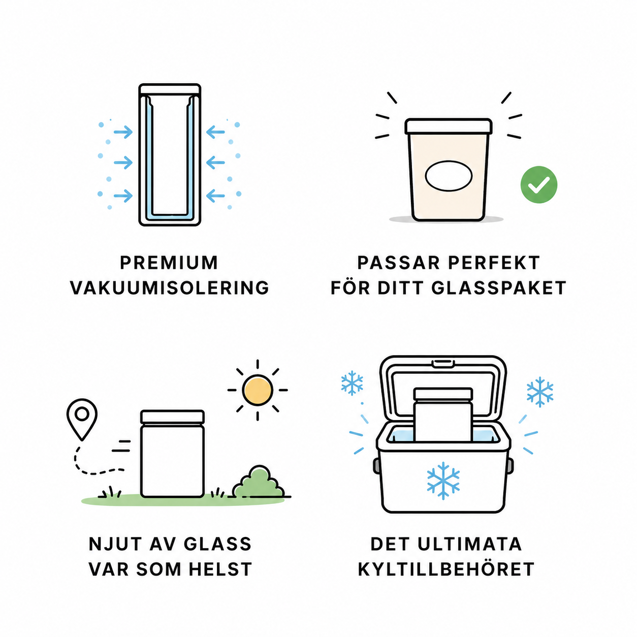 Premium vakuumisolering, passar perfekt för ditt glasspaket, njut av glass var som helst, det ultimata kyltillbehöret