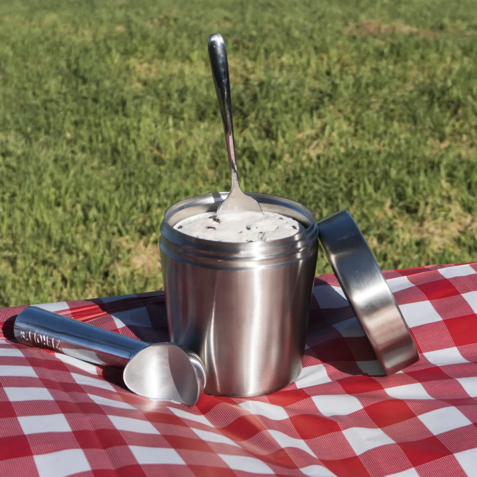 Vår Glass-Termos på picknick i gräset